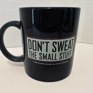 Richard Carlson Black Coffee Mug Cup 1998 "Don't Sweat The Small Stuff" VINTAGE